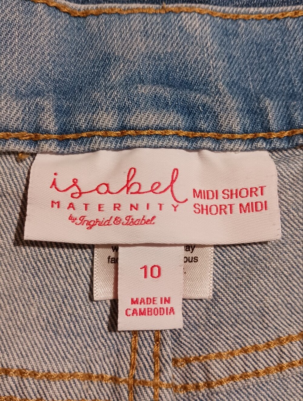 Isabel Maternity Denim Midi Short Side Panels Below Belly Fit - Picture 4 of 5
